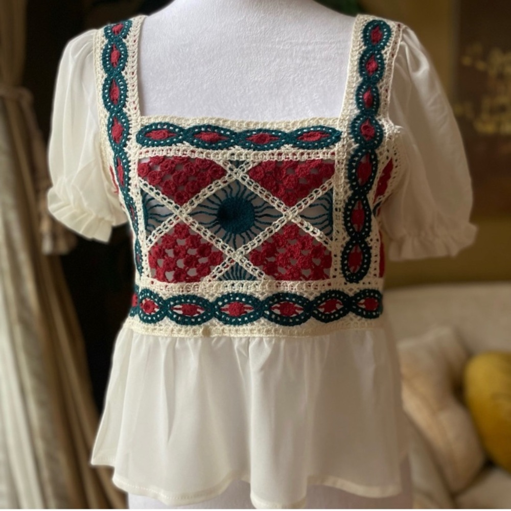 Rebellion Again Crochet Ivory Empire Crop Top